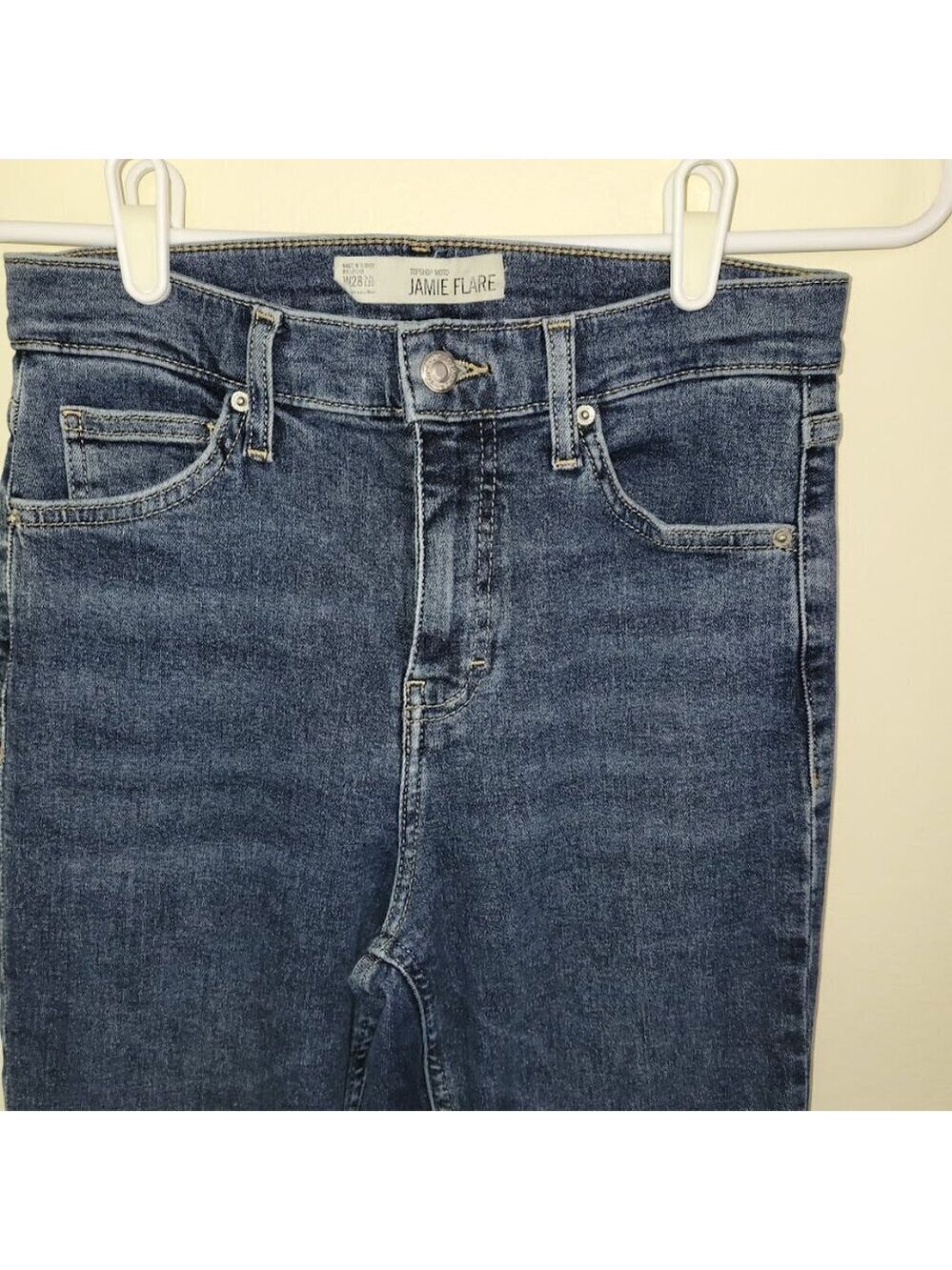 Topshop Moto Jamie Flare Blue Denim Stretch Jeans Women's Size W28 Actual W26 - Picture 3 of 14